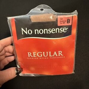 Retro Sissy No Nonsense‎ Reg Pantyhose Nylons- Tan, Reinforced Toe - Size B 009